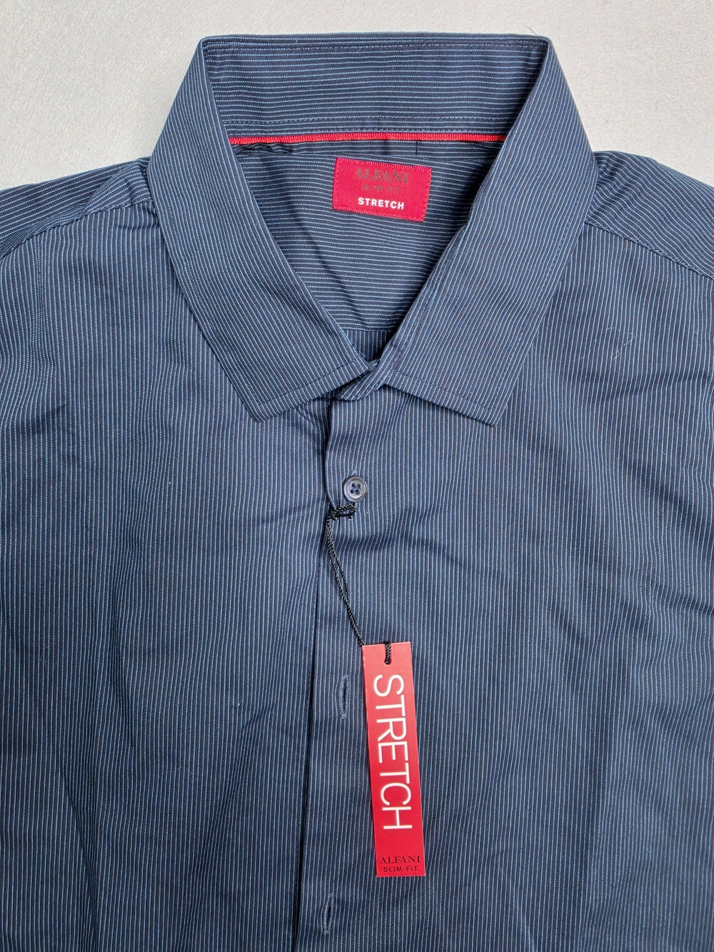 Alfani Stretch Men's Navy Pinstripe Dress Shirt Large Slim Fit NWT